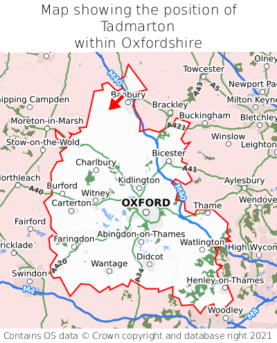 Map showing location of Tadmarton within Oxfordshire