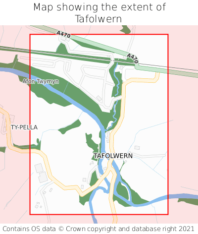 Map showing extent of Tafolwern as bounding box