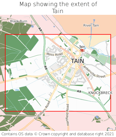 Map showing extent of Tain as bounding box