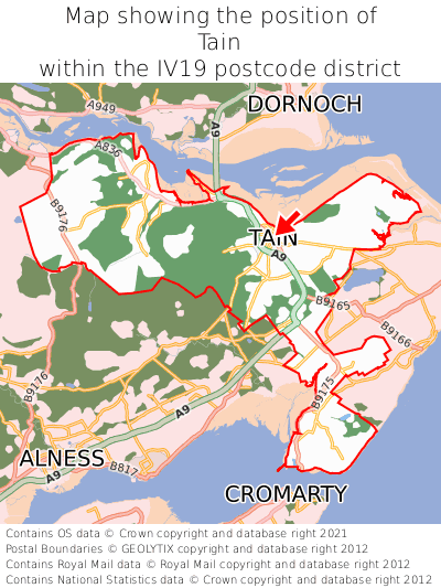 Map showing location of Tain within IV19