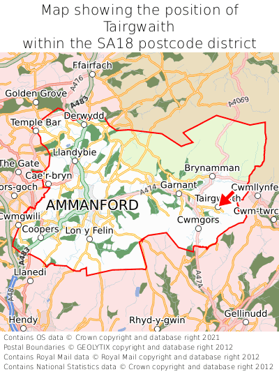 Map showing location of Tairgwaith within SA18