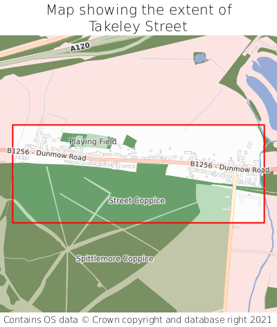 Map showing extent of Takeley Street as bounding box