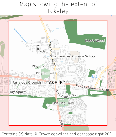 Map showing extent of Takeley as bounding box
