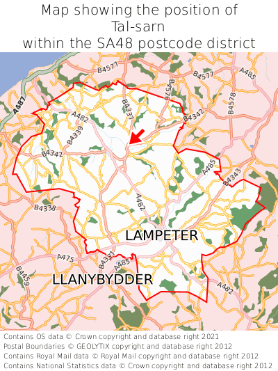 Map showing location of Tal-sarn within SA48
