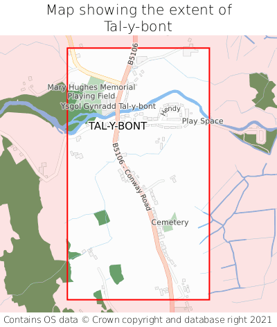 Map showing extent of Tal-y-bont as bounding box