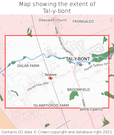 Map showing extent of Tal-y-bont as bounding box