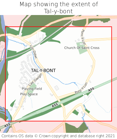 Map showing extent of Tal-y-bont as bounding box