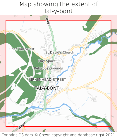 Map showing extent of Tal-y-bont as bounding box
