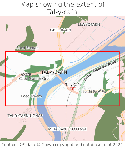 Map showing extent of Tal-y-cafn as bounding box