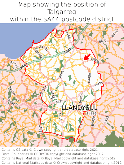 Map showing location of Talgarreg within SA44