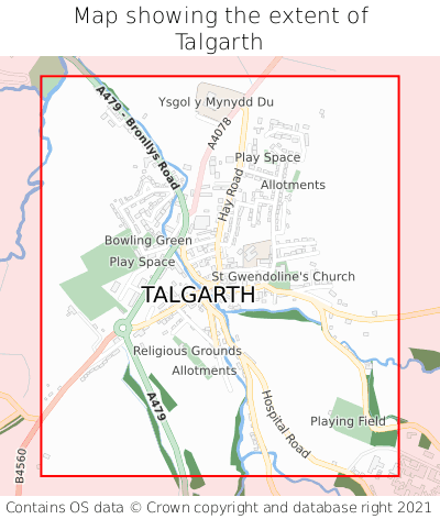 Map showing extent of Talgarth as bounding box