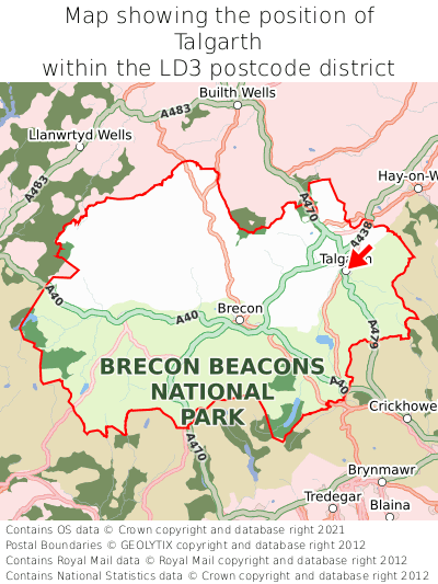 Map showing location of Talgarth within LD3