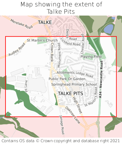 Map showing extent of Talke Pits as bounding box
