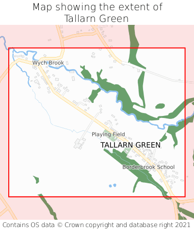 Map showing extent of Tallarn Green as bounding box