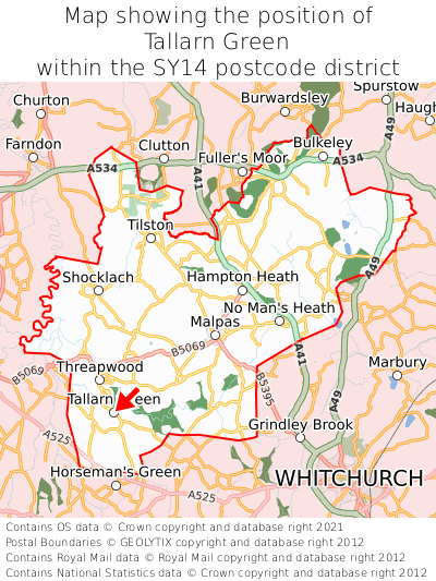 Map showing location of Tallarn Green within SY14