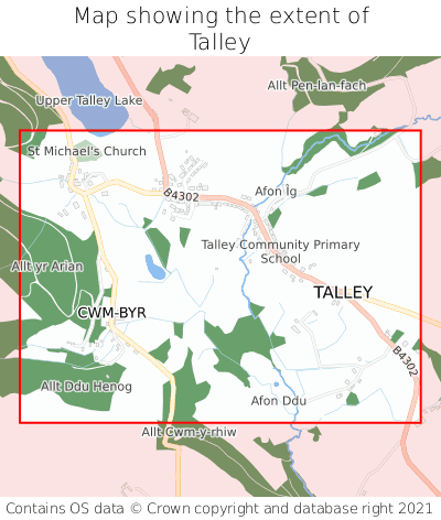 Map showing extent of Talley as bounding box