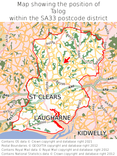 Map showing location of Talog within SA33