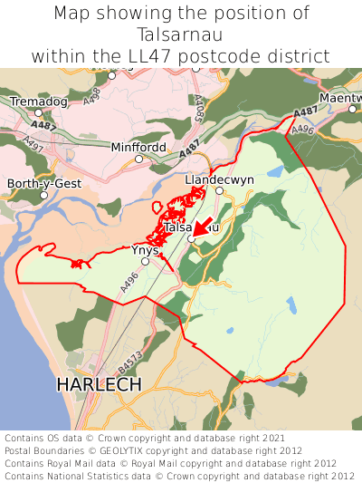 Map showing location of Talsarnau within LL47