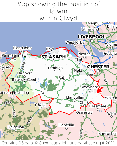Map showing location of Talwrn within Clwyd