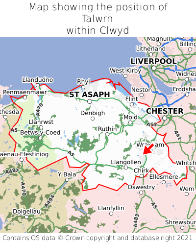 Map showing location of Talwrn within Clwyd