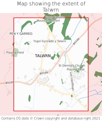 Map showing extent of Talwrn as bounding box