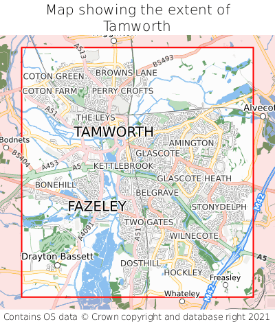 Map showing extent of Tamworth as bounding box
