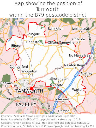 Map showing location of Tamworth within B79