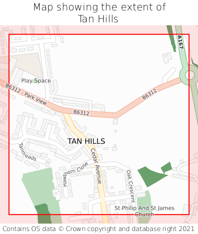 Map showing extent of Tan Hills as bounding box