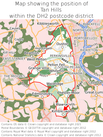 Map showing location of Tan Hills within DH2