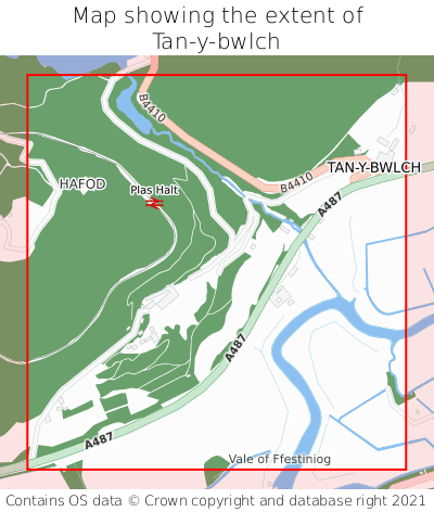Map showing extent of Tan-y-bwlch as bounding box