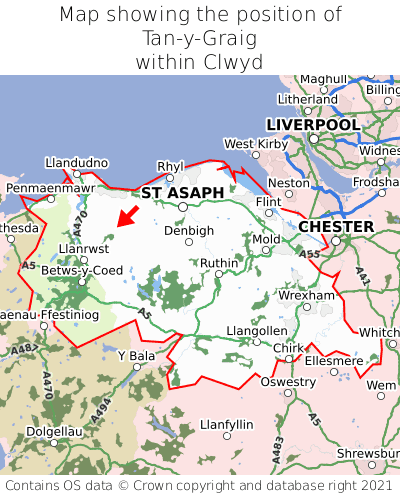 Map showing location of Tan-y-Graig within Clwyd