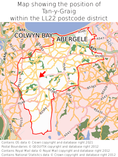 Map showing location of Tan-y-Graig within LL22