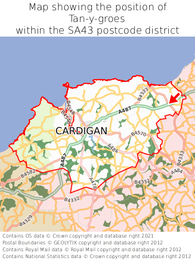 Map showing location of Tan-y-groes within SA43