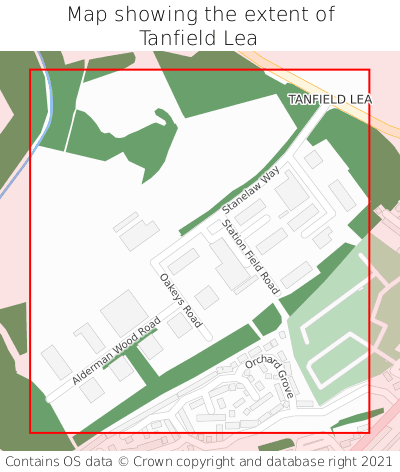 Map showing extent of Tanfield Lea as bounding box