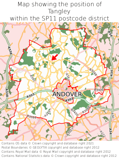 Map showing location of Tangley within SP11