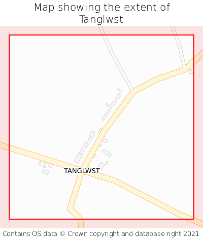 Map showing extent of Tanglwst as bounding box