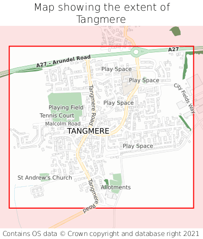 Map showing extent of Tangmere as bounding box
