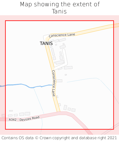 Map showing extent of Tanis as bounding box