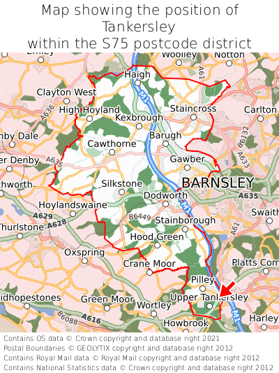 Map showing location of Tankersley within S75