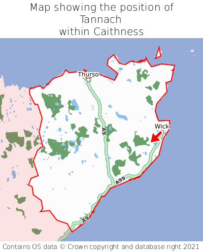Map showing location of Tannach within Caithness