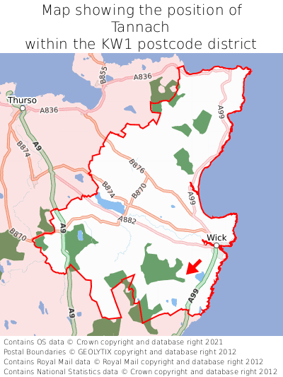 Map showing location of Tannach within KW1