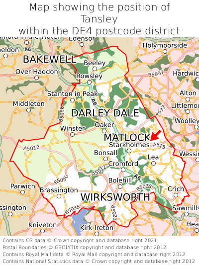 Map showing location of Tansley within DE4