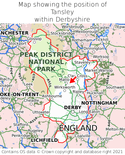 Map showing location of Tansley within Derbyshire