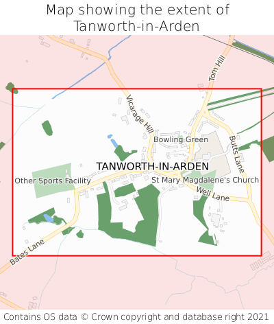 Map showing extent of Tanworth-in-Arden as bounding box