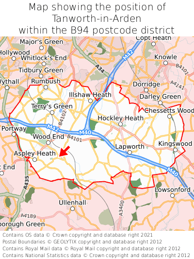 Map showing location of Tanworth-in-Arden within B94