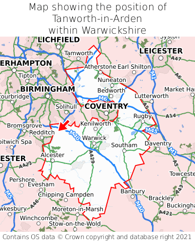 Map showing location of Tanworth-in-Arden within Warwickshire