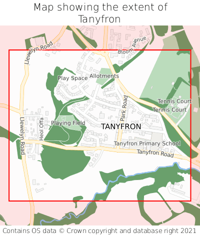 Map showing extent of Tanyfron as bounding box