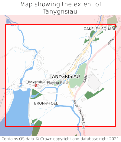 Map showing extent of Tanygrisiau as bounding box