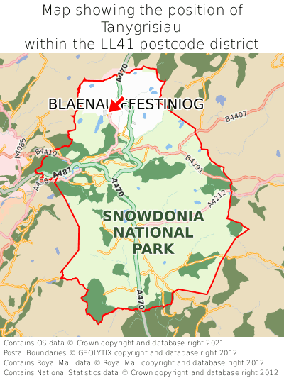 Map showing location of Tanygrisiau within LL41