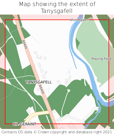 Map showing extent of Tanysgafell as bounding box
